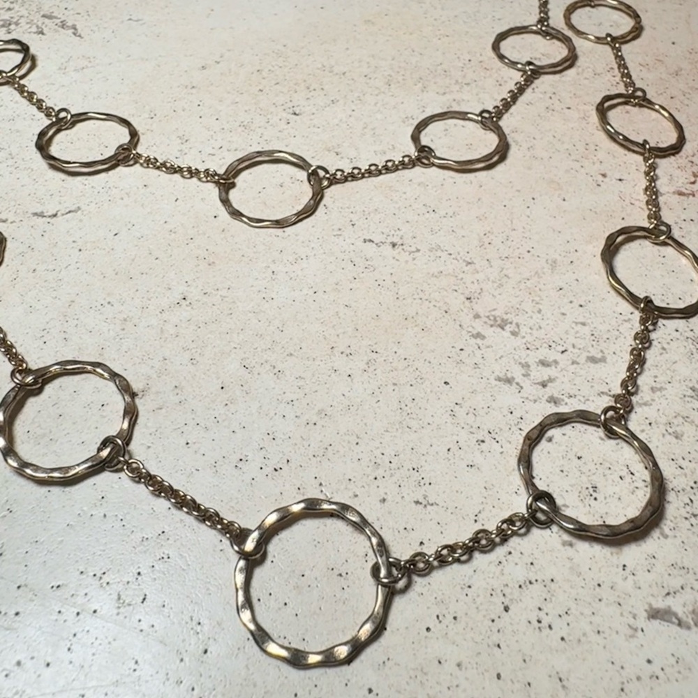 Banana Republic Gold Tone Hamered Circle Layered Necklace - Picture 4 of 6